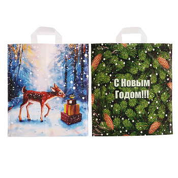 Пакет с петлевой ручкой 38*42+4, " Новый год»2 дизайна в асс.