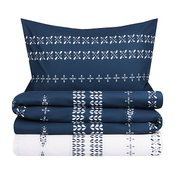 PROVANCE Нэви Комплект постельного белья евро (4 предмета), поплин, 100% хлопок, синий