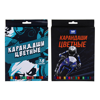 Карандаши пластиковые шестигранные, 18 цв., "Бэд Панда/Мотоспорт", заточенные, цветная коробка