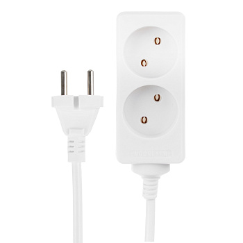 Удлинитель 2 гнезда 2м BY, сеч. провода 0,75 кв.мм, евророзетка, 6A, макс. мощность1500Вт