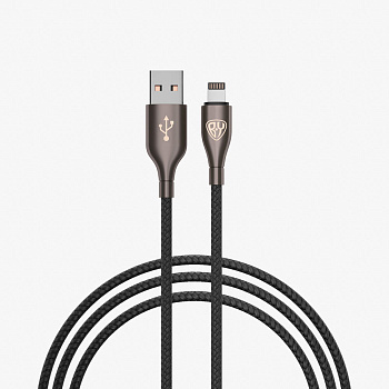 Кабель для зарядки USB(A)-iP BY Керамика, 1м, 2.4А, Быстрая зарядка, тканевая оплётка, черный