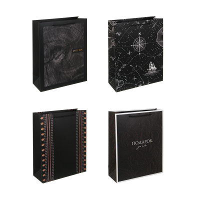 Пакет подарочный бумажный тм LADECOR L 26x32x10 см, для мужчин арт 1, 4 дизайна