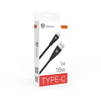 Кабель для зарядки USB(A)-Type C BY Nylon Pro, 18Вт, 1 м, 3A, нейлон, черный
