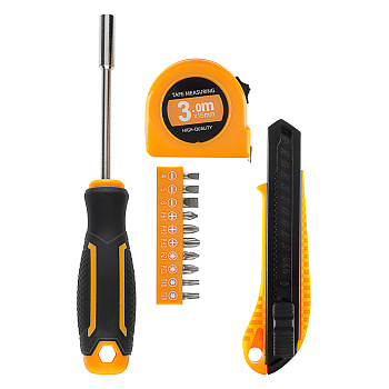 РОКОТ Набор из 13ти предметов, отвертка под биты, 10 бит, нож сегментный 18мм, рулетка 3м