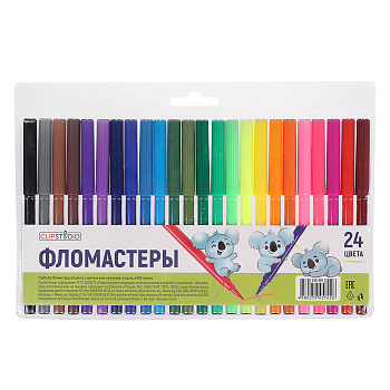 Фломастеры 24цв. ClipStudio с цветным вент.колпачком, пластик, в ПВХ пенале