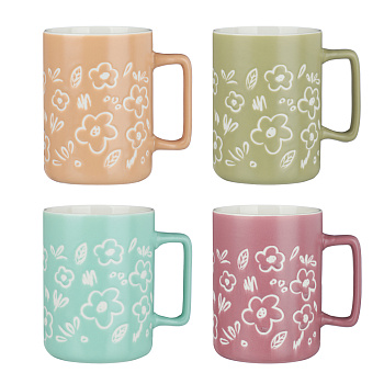 Кружка Узоры тм MILLIMI, 400мл, 4 цвета, фарфор