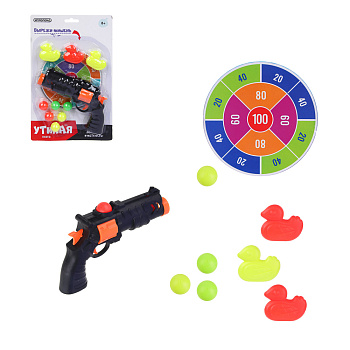 ИГРОЛЕНД Набор игровой: пистолет с пульками и уточками, РР, 17х27х3см