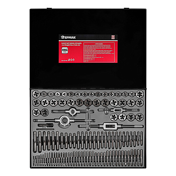 ЕРМАК Набор метчиков и плашек 110пр., сталь 9ХС
