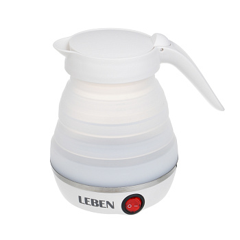 Чайник электрический тм LEBEN 600мл, 600Вт, складной, силикон, пластик, белый