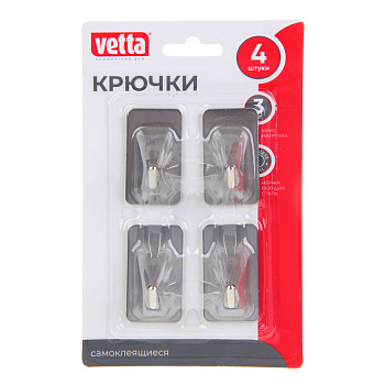 VETTA Крючки самоклеящиеся, 4 шт, нерж. сталь