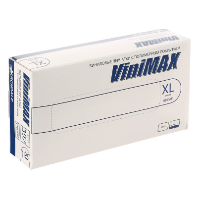 Перчатки универсальные ViniMax виниловые неопудренные гладкие белые 100шт (50пар) р.XL