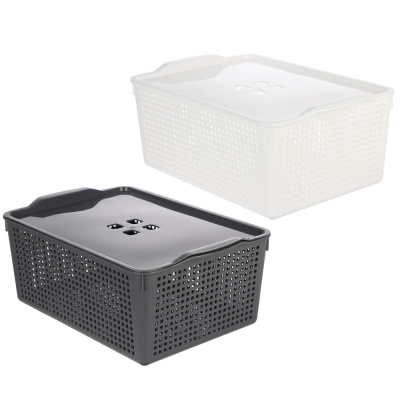 Корзинка Лофт 13л 395х272х168 мм с крышкой белый, серый