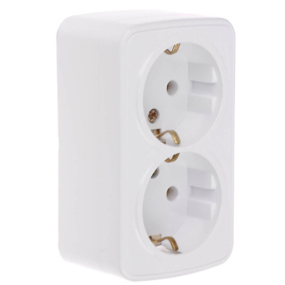 Розетка двойная открытой установки с заз. Intro Polo/Quadro 2х2P+E Schuko 16А-250В, IP20, белая