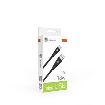 Кабель для зарядки USB(A)-microUSB BY Nylon Pro, 18Вт, 1 м, 3A, нейлон, черный