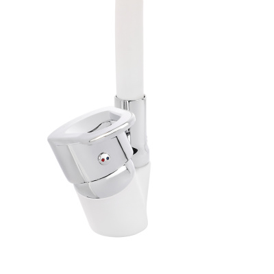 СоюзКран Смеситель для кухни, гибкий излив, керам. картридж 40мм, белый/хром, цинк, SK01-F125