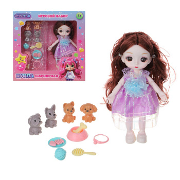 ИГРОЛЕНД Набор игровой, кукла 15 см с питомцами и акс., 21х6х21,5 см, PP, ABS, 2 дизайна
