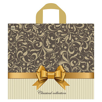 Пакет Бежевый узор с петлевой ручкой, XL 34x40 см, 70 мкм ПВД