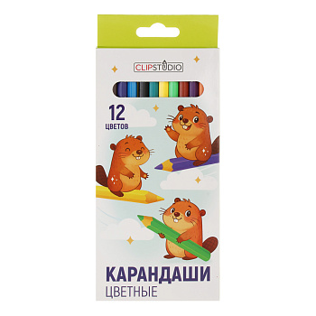 Карандаши 12цв. ClipStudio шестигранные заточ., грифель 2,5мм. пластик, в карт.кор. с подвесом
