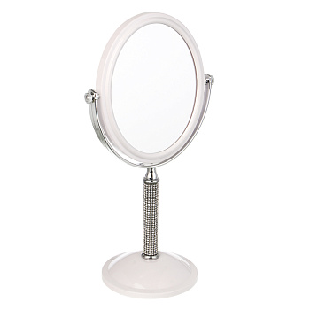 ЮНИLOOK Кристал Зеркало настольное на подставке, пластик, стекло, высота 30см, 16х13см, белый