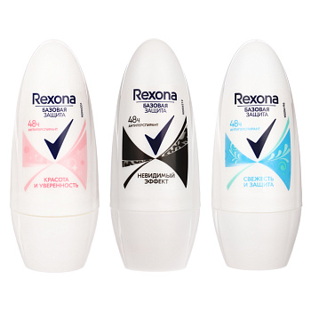 Антиперспирант шариковый женский РЕКСОНА, 3 вида, п/б, 45мл