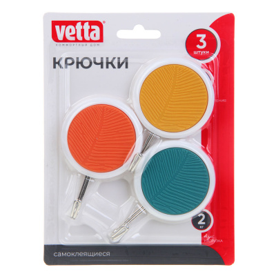VETTA Крючки самоклеящиеся, круглые, 3шт, 3 цвета VETTA Крючки самоклеящиеся, круглые, 3шт, 3 цвета