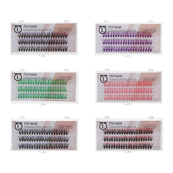 Пучки самоклеящиеся цветные 60 шт тм ЮНИLOOK, синтетика, 12мм, объем 20D, изгиб C, 6 цветов