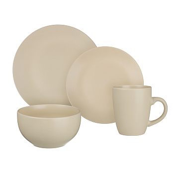 MILLIMI Набор стол.посуды 16пр(тар26см*4, тар20см*4, салатн650мл*4, кружка340мл*4) керамика, кремовы