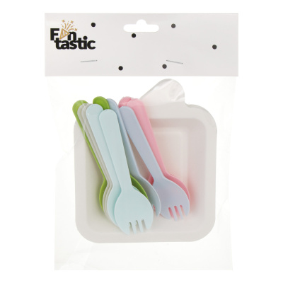 Набор посуды одноразовой, 11x13см, картон, пластик, 10 вилок-ложек, 10 тарелок