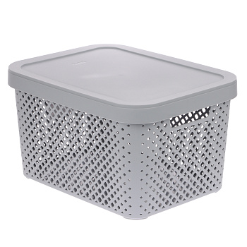 Корзина для хранения с крышкой Plast Team STOCKHOLM, 15 л серый шторм