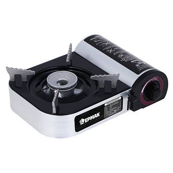 ЕРМАК Плитка газовая с цанговым захватом, переходник, кейс, алюминий, 25х20х7,7см