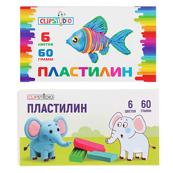 Пластилин 6цв. ClipStudio 60 грамм, в картонном выдвижном пенале