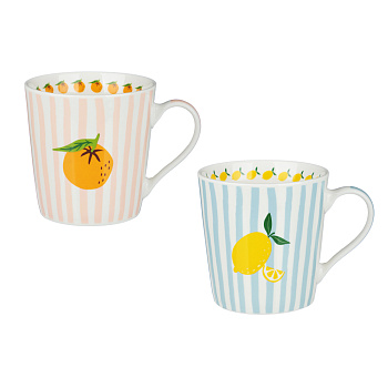 Кружка Фрукты в полоску тм MILLIMI, 330мл, 2 дизайна, фарфор