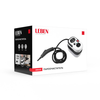 LEBEN Пароочиститель, 1.2л, 2500Вт, 6 режимов, 9 насадок, 220в