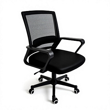 Кресло офисное BY, черное, ножки нейлон, наполнитель поролон, регулировка высоты, 47х47 см