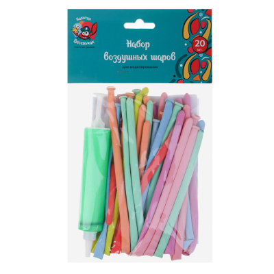 Набор воздушных шаров для моделирования тм Fntastic, насос, 20 шт, 30см, микс цв. макарун