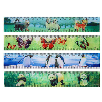 Линейка пластиковая FLOMIK 20см, с цветной печатью, 4 дизайна, пакет с подвесом