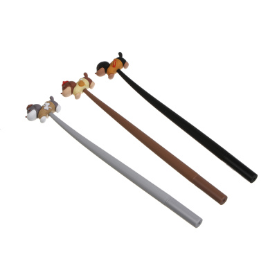 Ручка гелевая черная 0,5мм, гибкий корпус с фигуркой "Хот-Дог", 3 дизайна, шоу-бокс