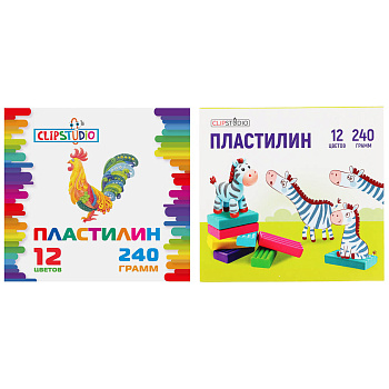Пластилин 12цв. ClipStudio 240 грамм в картонном выдвижном пенале
