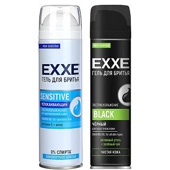 Гель для бритья EXXE SENSITIVE для чувств.кожи/ЧЕРНЫЙ Сила угля д.всех типов кожи,200мл