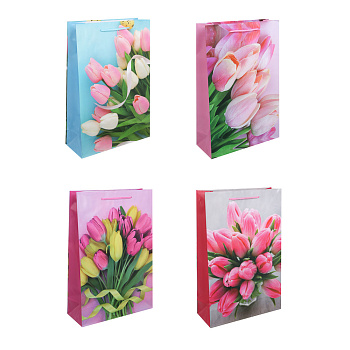 LADECOR Пакет подарочный, бумажный, 26x38x10 см, 4 дизайна, тюльпаны