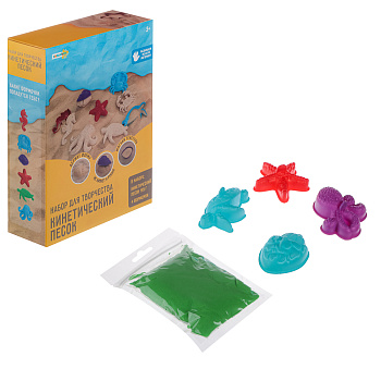 ХОББИХИТ Набор для творчества "Кинетический песок" песок 195гр, 4 формочки, PP, 14х5х19см