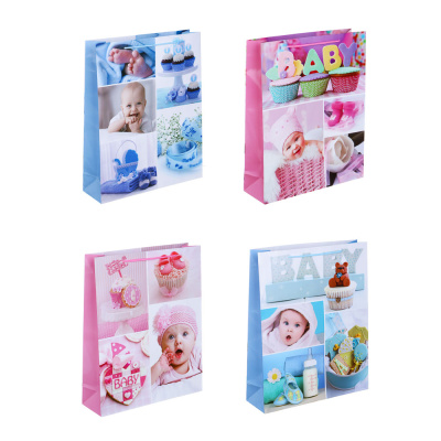 Пакет подарочный бумажный, 32x40x10 см, 128 гр, 4 дизайна, BABY