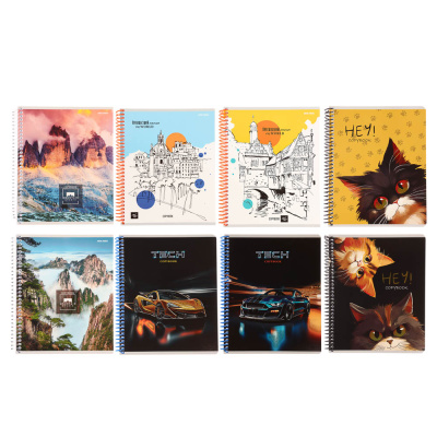 Тетрадь общая, 96 листов, в клетку, БЕЛЫЕ ЛИСТЫ, обл.мел. картон, спираль, микс