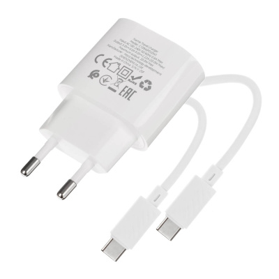 Сетевое зарядное устройство с кабелем hoco. модель C109A, USB-С 20Вт PD, каб C-C 1м, белый