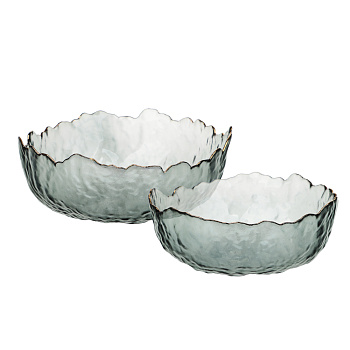 MILLIMI Набор салатников 2 шт, 17x16,5x7,5см / 20x20x9см, стекло, серый с золотой каймой