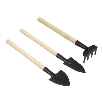 Набор для ухода за комн.растениями(совки 21-22см, грабли 18см), ручки лакирован, мет,дер.