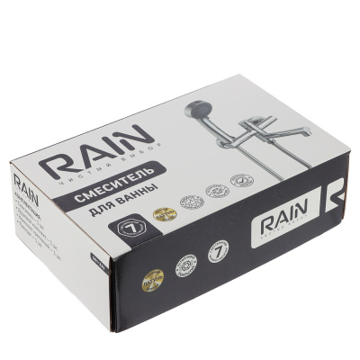 RAIN Смеситель для ванны, прямой излив 18см, душ. набор, картридж 25мм, латунь, хром