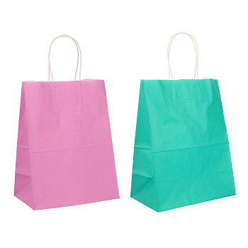 Пакет подарочный с кручеными ручками 24x14x30см, 2 цвета: розовый/зеленый в асс