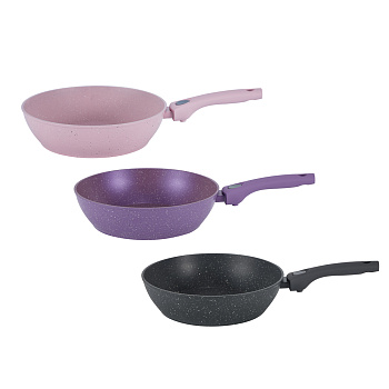 Сковорода глубокая литая тм SATOSHI Ботаника d28см, антиприг.покр. мрамор, съем. ручка, инд, 3 цвета