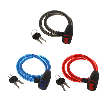 Замок велосипедный тм BY SPORT, противоугонный, тросовый, 680х11,5мм, металл, пластик, 3 цвета